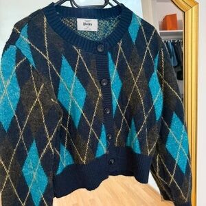 Primark Teal and Brown Argyle Cardigan